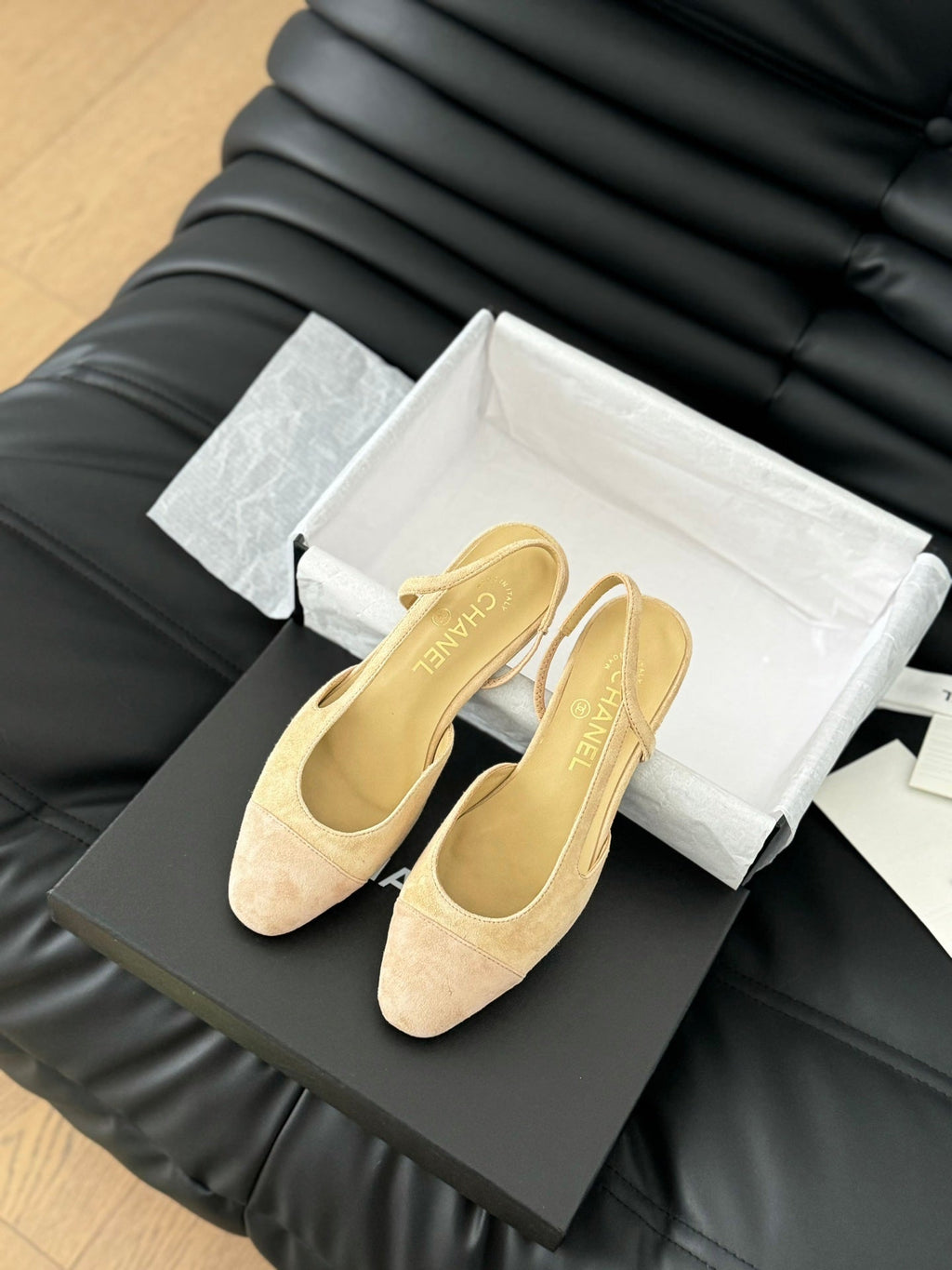 CHANEL CLASSIC SLINGBACK DARK IVORY SUEDE