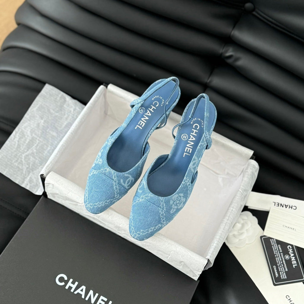 CHANEL CLASSIC HIGH SLINGBACK CERULEAN BLUE CALFSKIN