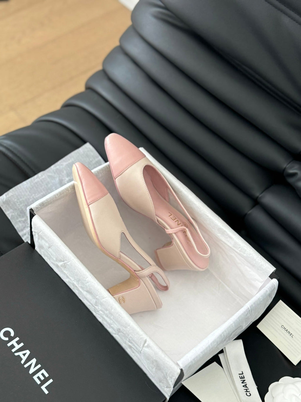 CHANEL HIGH SLINGBACK IN LIGHT PINK LAMBSKIN