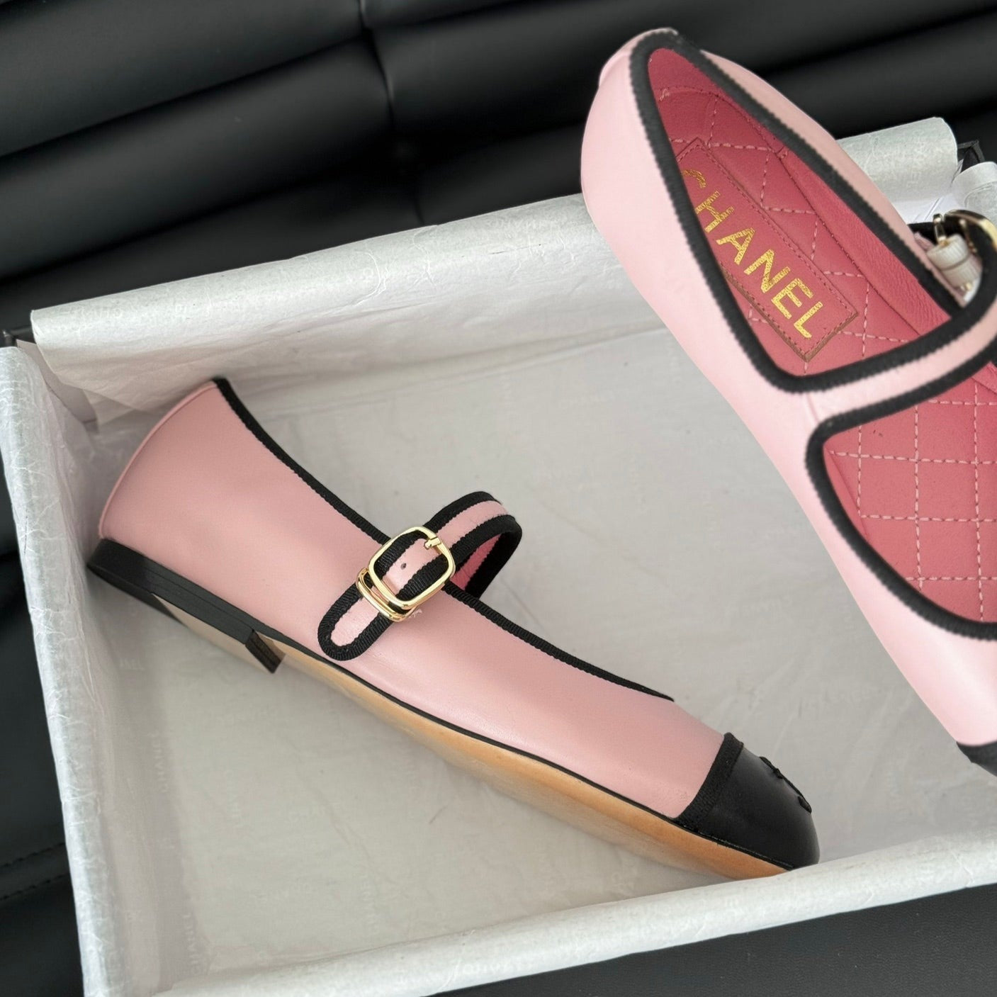 CHANEL Double C Marry Jane Shoes Light Pink Lambskin