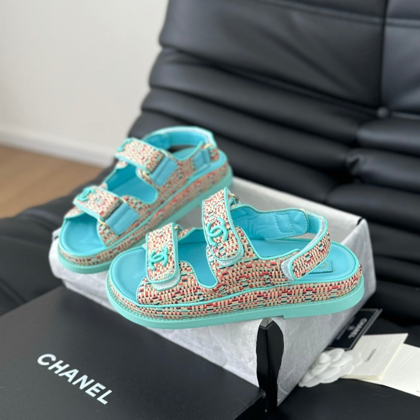 CHANEL Dad Sandals Sheepskin  Azure Blue