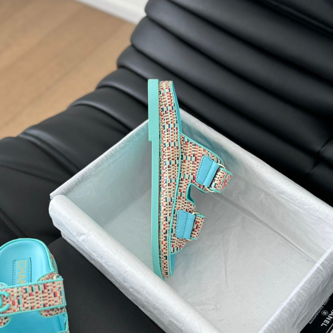 CHANEL Mule Sandals Sheepskin  Azure Blue