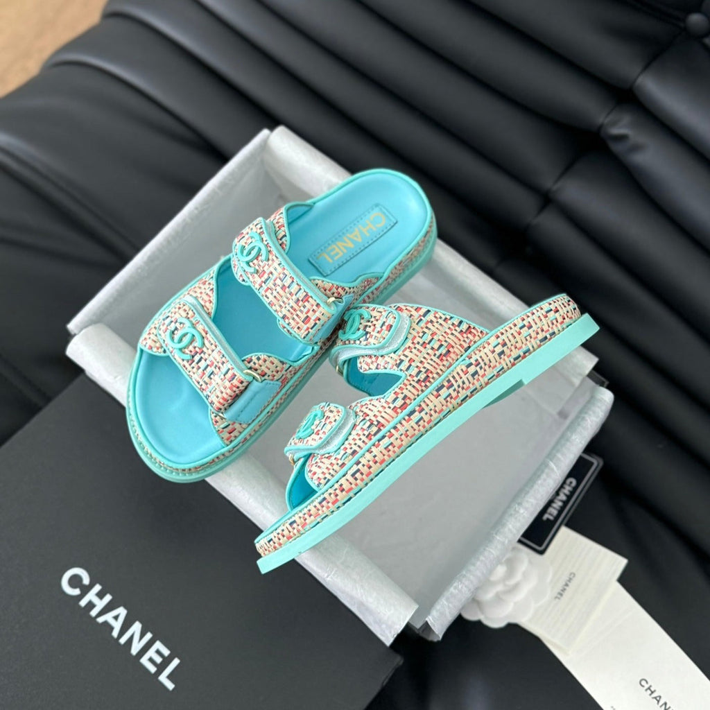CHANEL Mule Sandals Sheepskin  Azure Blue