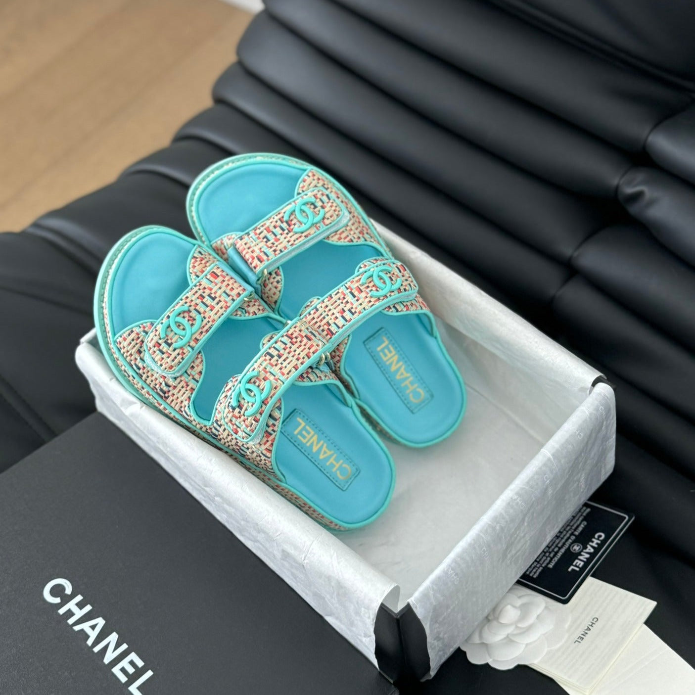 CHANEL Mule Sandals Sheepskin  Azure Blue
