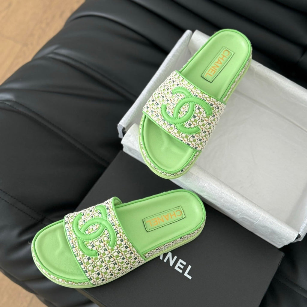 CHANEL Slippers  Sheepskin Light Green