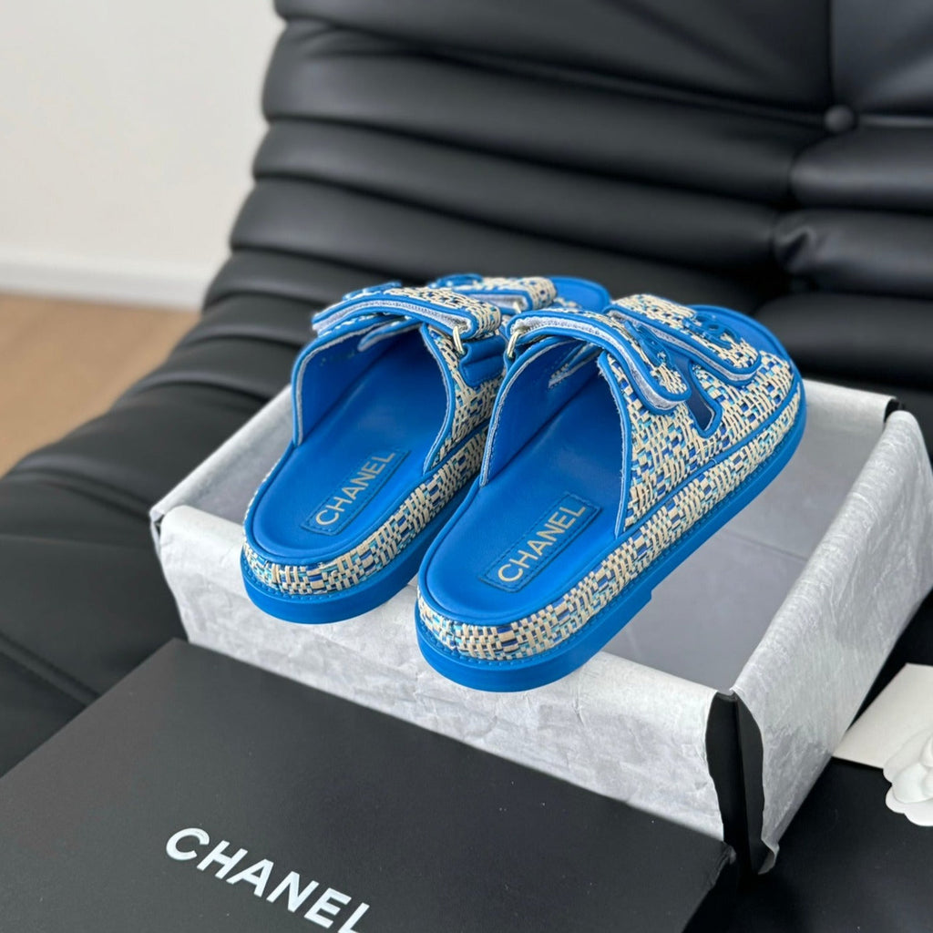 CHANEL Mule Sandanls Sheepskin Cobalt Blue