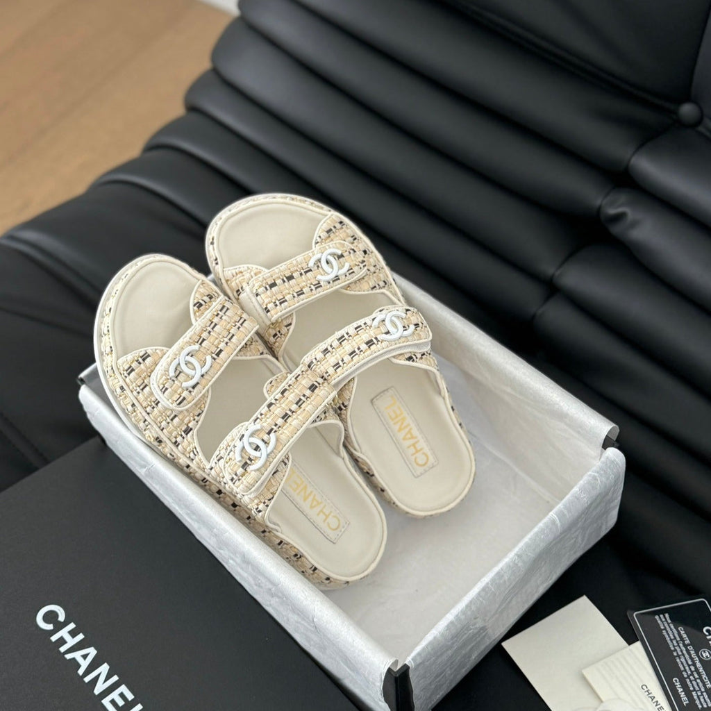 CHANEL Mule Sandals Sheepskin  Beige Cream