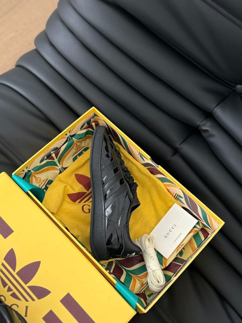 GUCCI & ADIDAS GAZELLE SNEAKER GLOSSY BLACK CALFSKIN