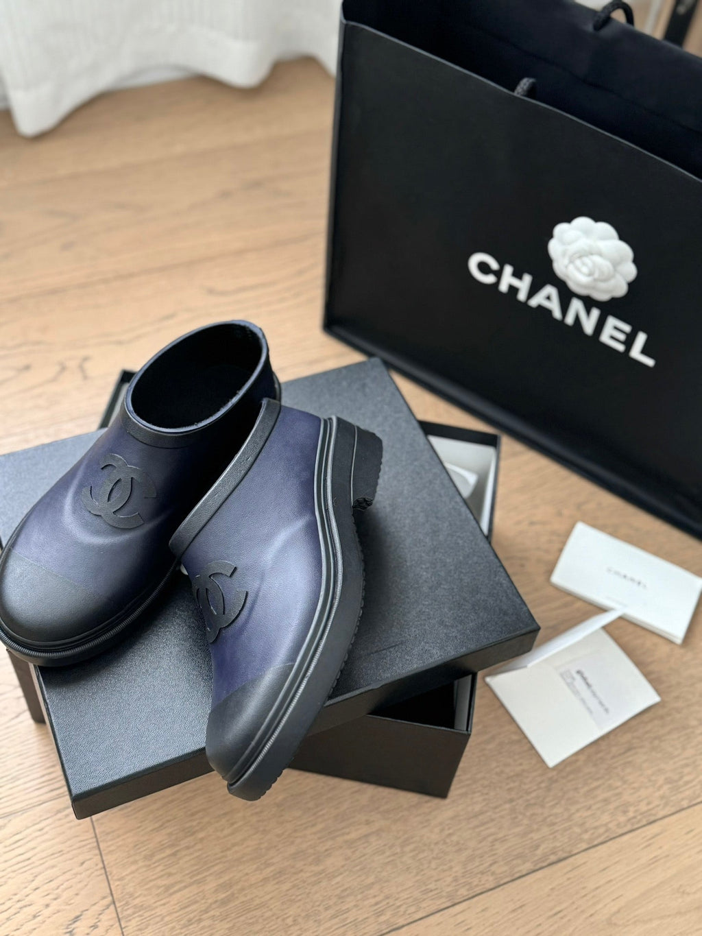 CHANEL SHORT BOOTS IN MID-NIGHT BLUE RUBBER