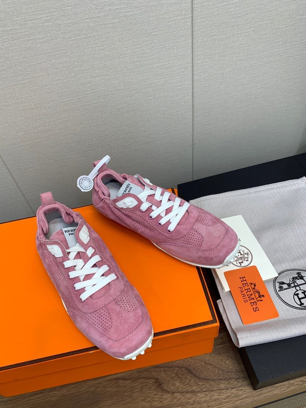 HERMES SKATEBOARD SHOES DARK PINK SUEDE