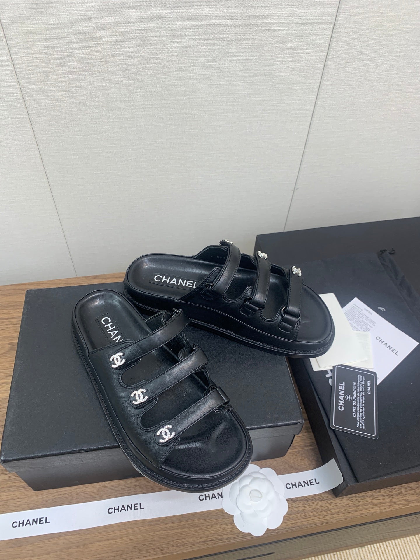 CHANEL DAD SANDAL IN BLACK LAMBSKIN MULE