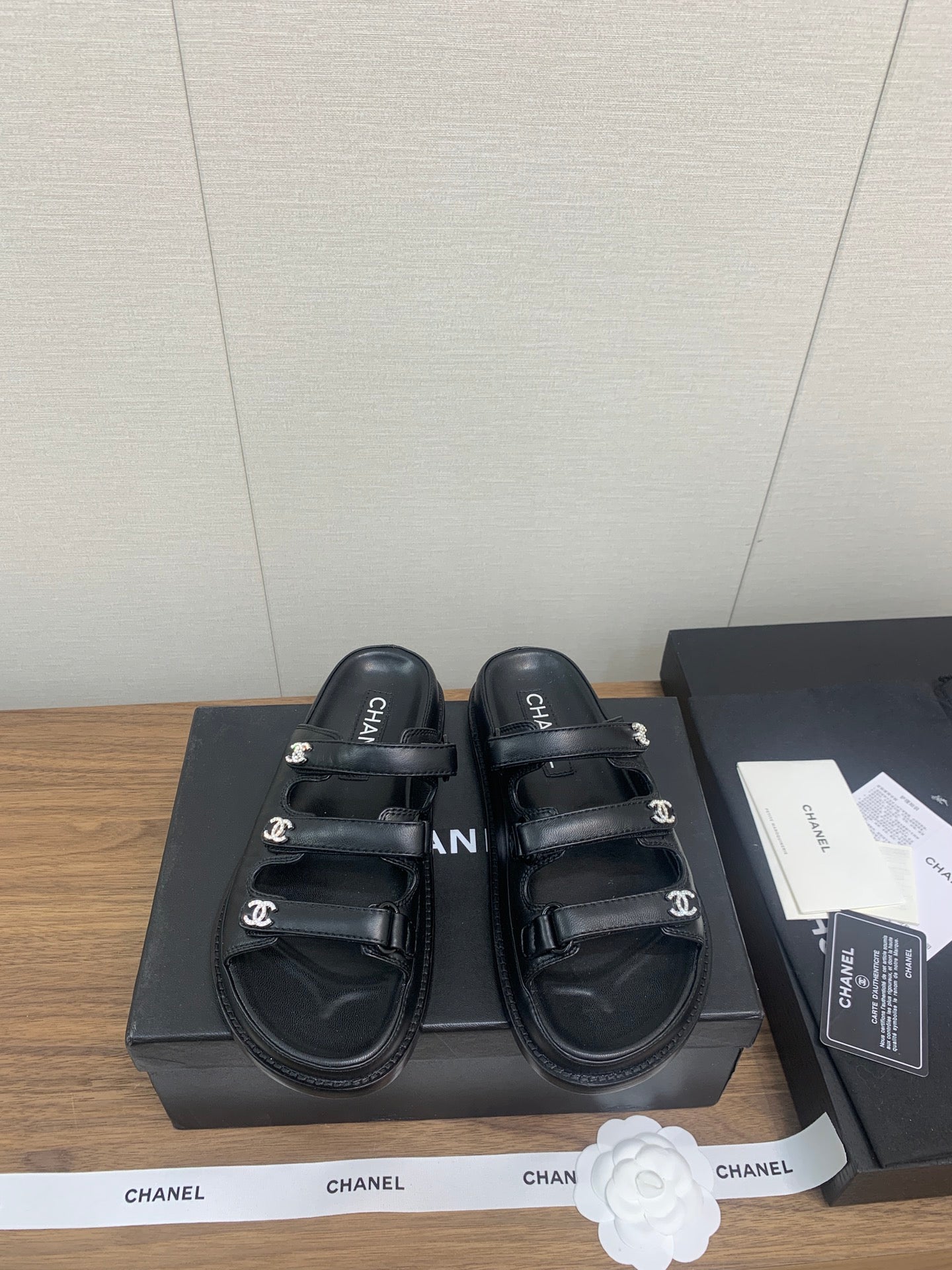 CHANEL DAD SANDAL IN BLACK LAMBSKIN MULE