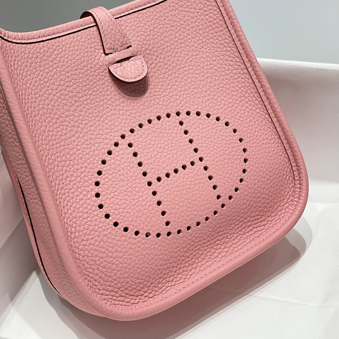 HERMES MINI NEO 18 EVELYNE BAG IN BABY PINK GRAINED CALFSKIN
