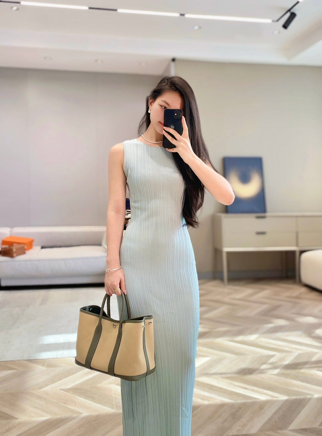 HERMES GARDEN PARTY 30CM IN DARK BEIGE TOILETS COTTON CANVAS AND GREY CALFSKIN