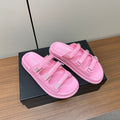 CHANEL dad sandals pink 3 rows lambskin mules