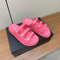 CHANEL dad sandals pink 1 3 rows lambskin mules