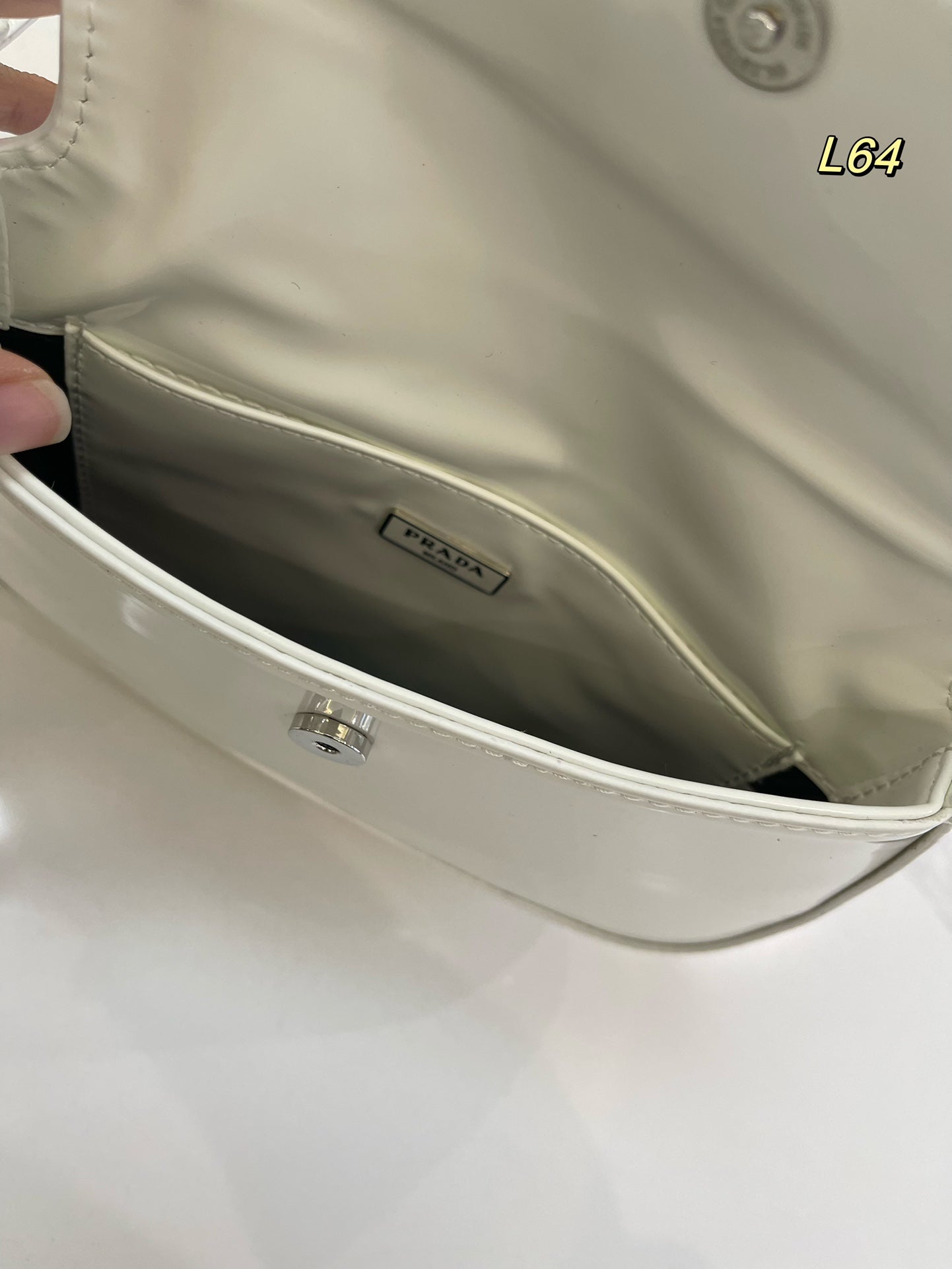 PRADA 25 CLEO FLAP SHOULDER BAG IN WHITE BRUSHED LEATHER