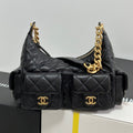 CHANEL QUILTED HOBO CARGO BAG 31 IN BLACK CALFSKIN GOLD CHAIN