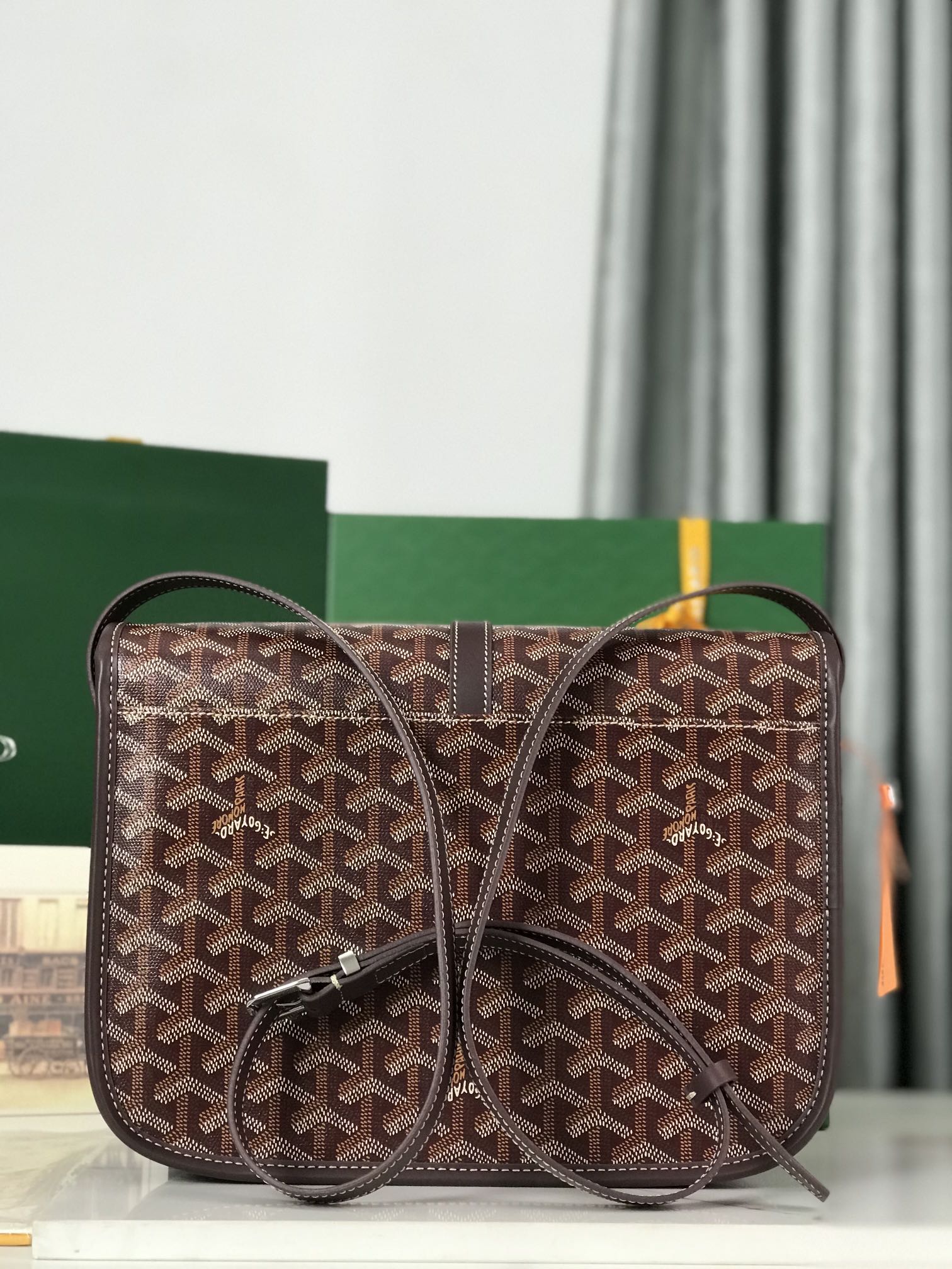 BELVEDERE MM BAG 28 IN BROWN GOYARDINE CANVAS AND CALFSKIN