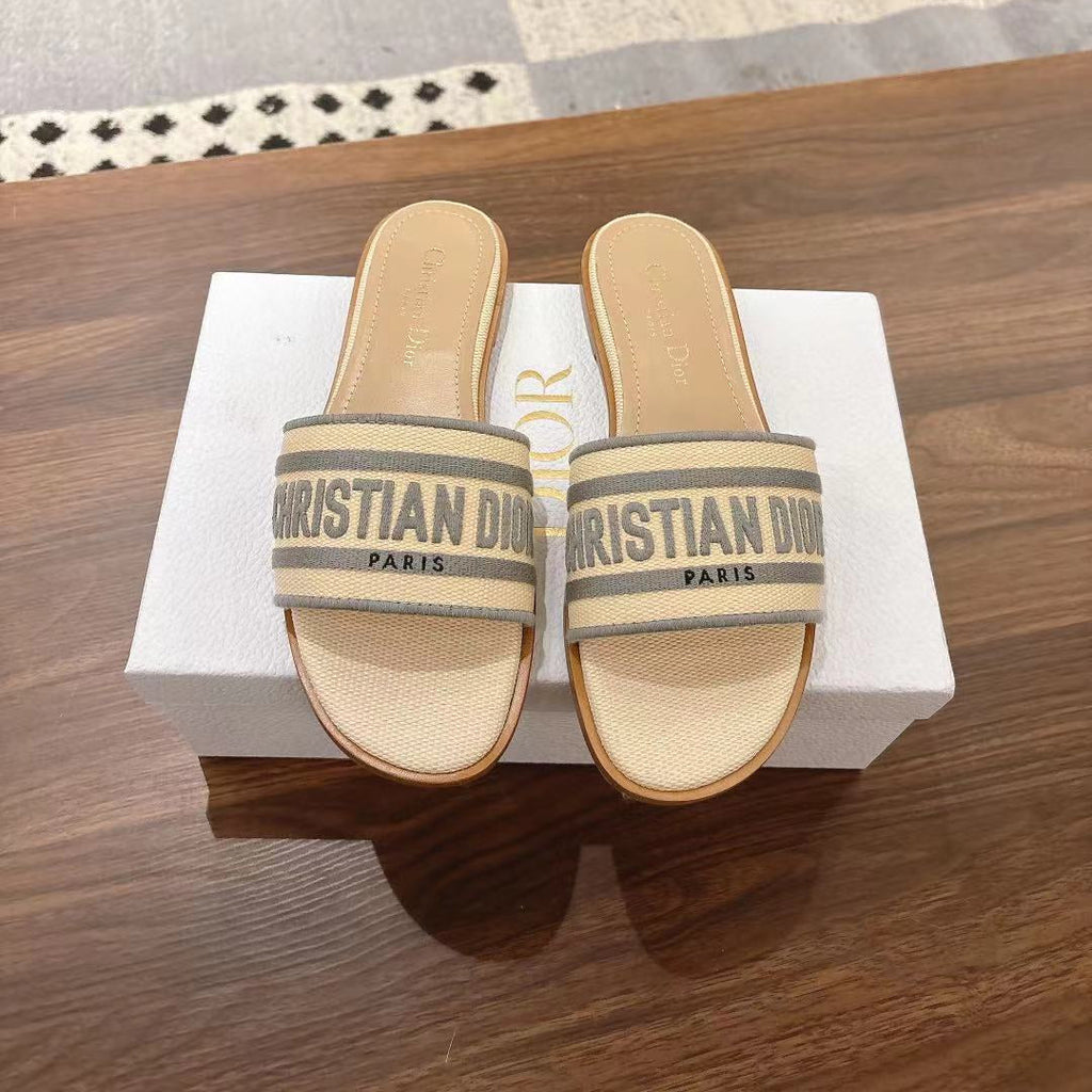 DIOR DWAY SLIDES IN BEIGE AND GRAY TECHNICAL FABRIC