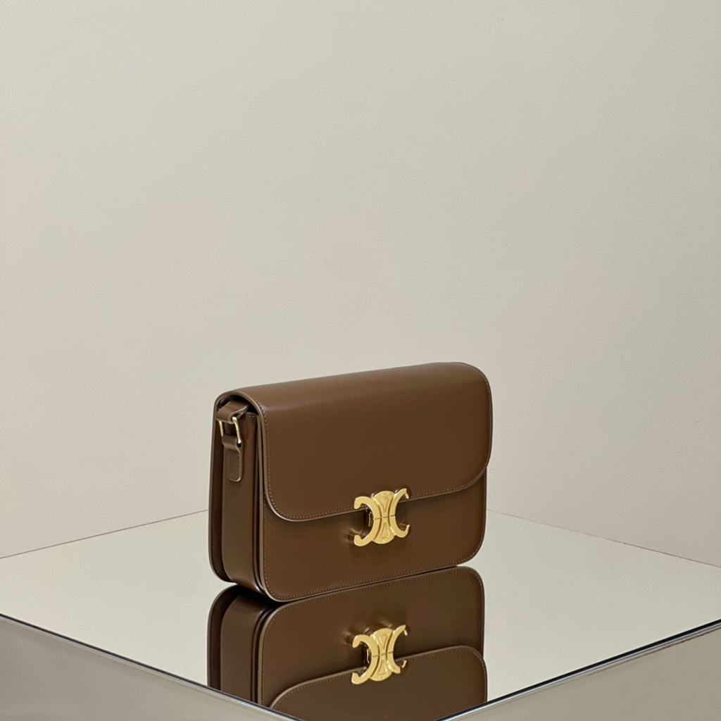 CELINE MINI CLAUDE 22 SHINY CALFSKIN CHOCOLATE BROWN