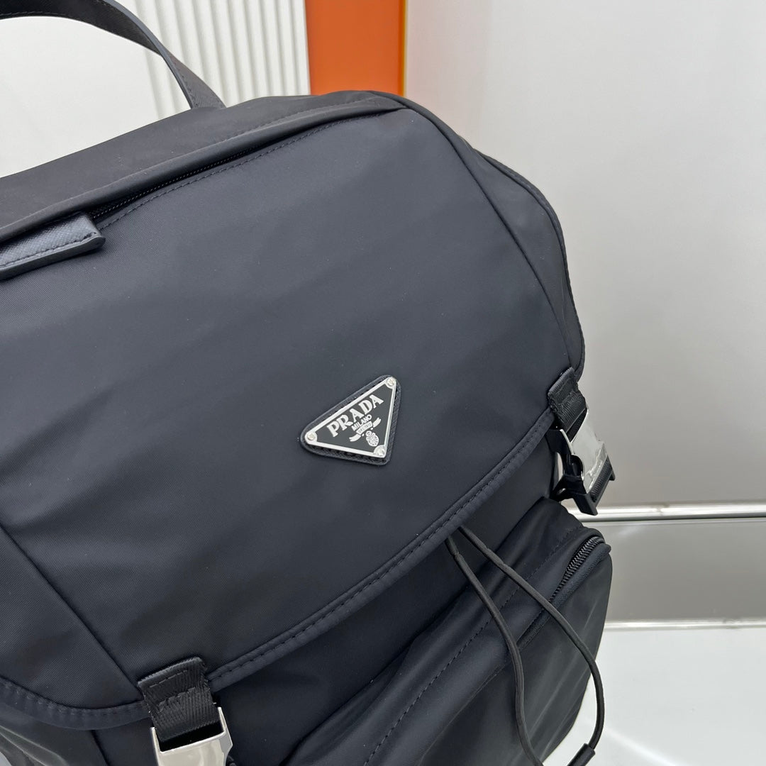 PRADA BACKPACK 45 IN BLACK RE-NYLON AND SAFFIANO LEATHER TRIM