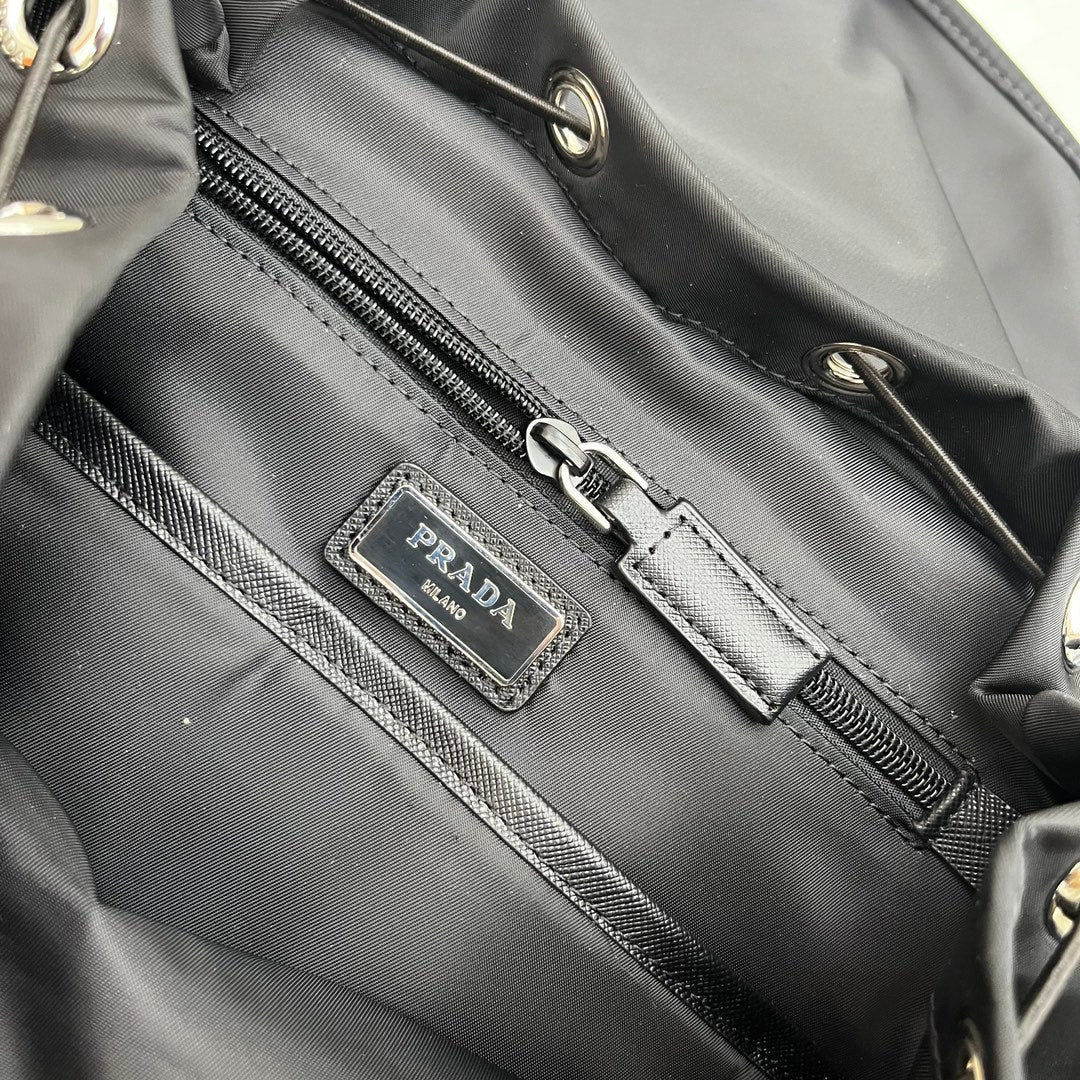 PRADA BACKPACK 45 IN BLACK RE-NYLON AND SAFFIANO LEATHER TRIM