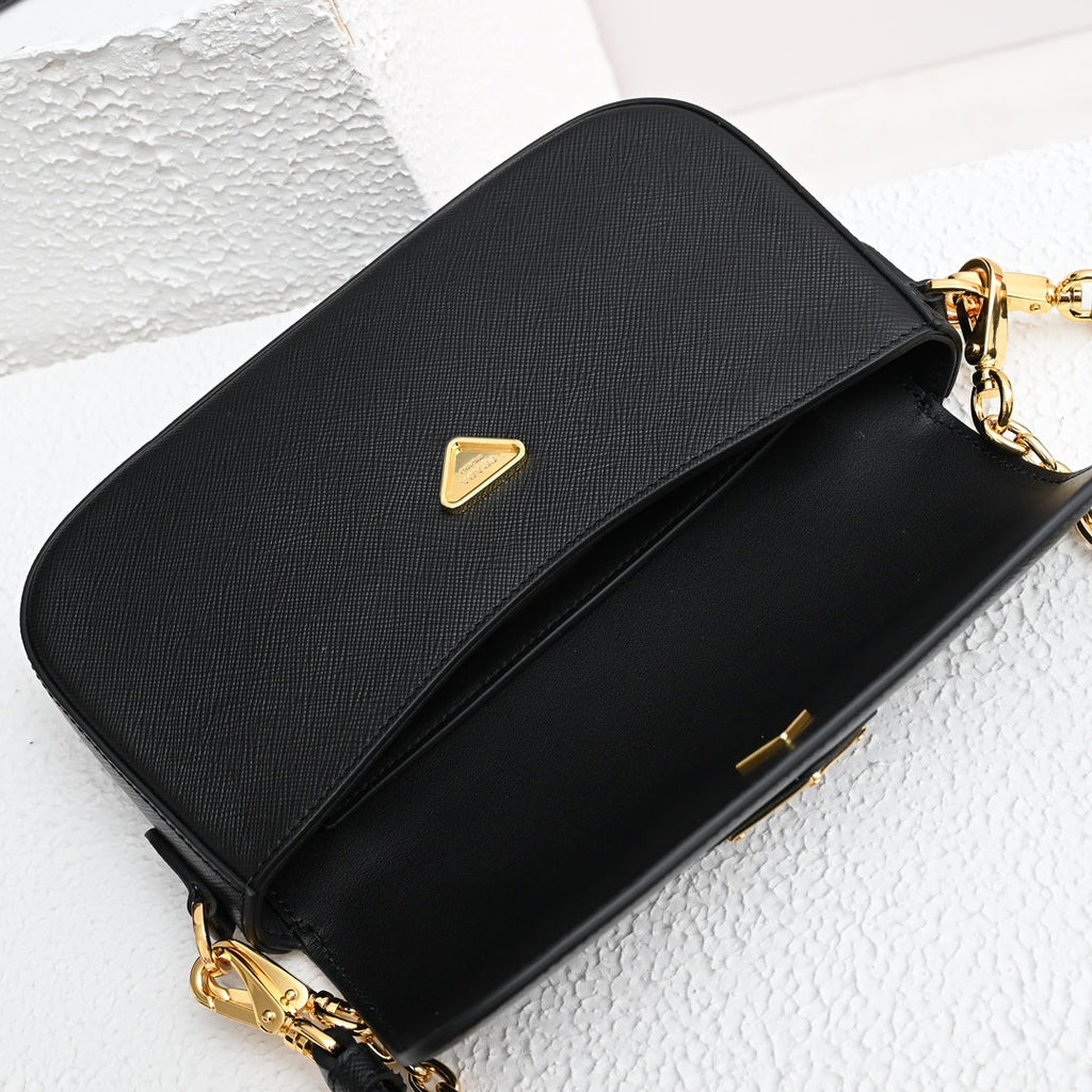 PRADA MINI FLAP BAG 20 IN BLACK SAFFIANO LEATHER GOLD HARDWARE