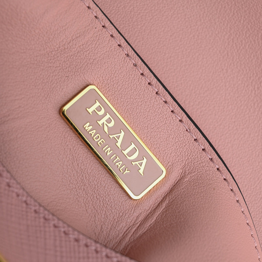 PRADA MINI FLAP BAG 20 IN BABY PINK SAFFIANO LEATHER GOLD HARDWARE