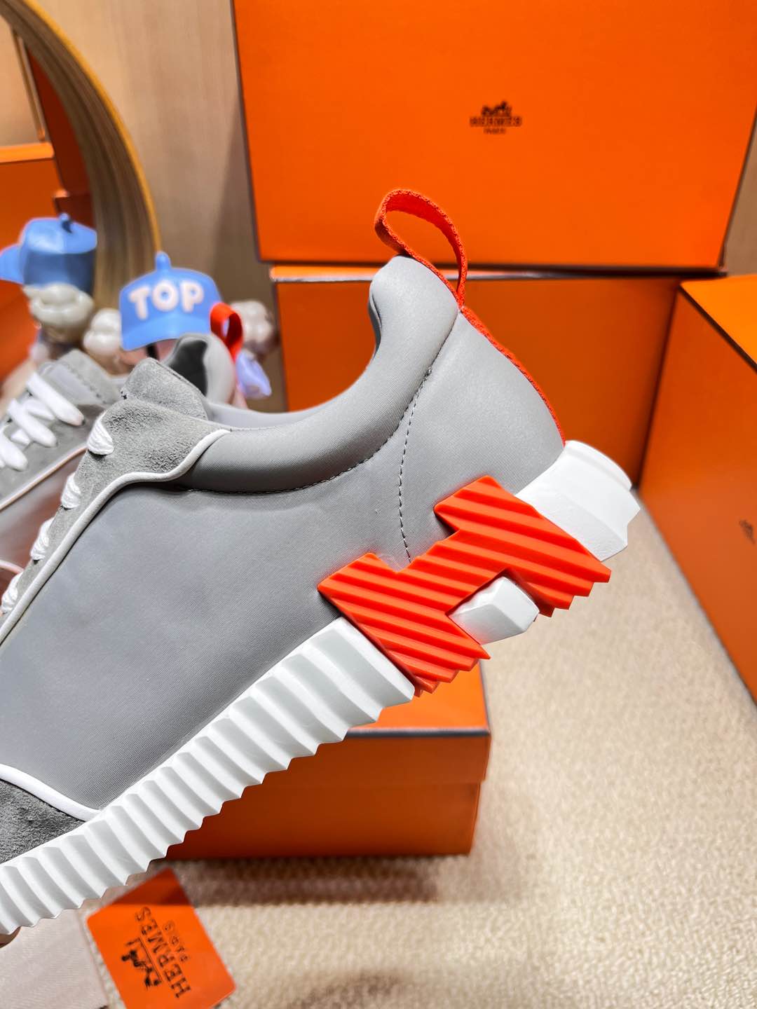 HERMES BOUNCING SNEAKER IN SMOKE GRAY SUEDE AND CALFSKIN