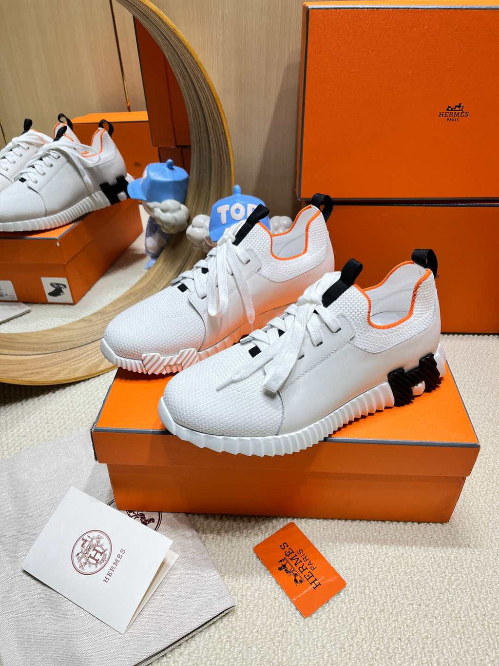 HERMES DEPART SLIP-ON SNEAKER IN WHITE KNIT AND CALFSKIN