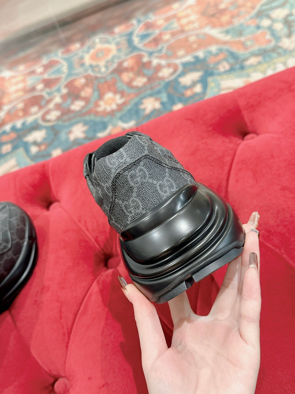 GUCCI RHYTON TRAINER CHARCOAL CALFSKIN