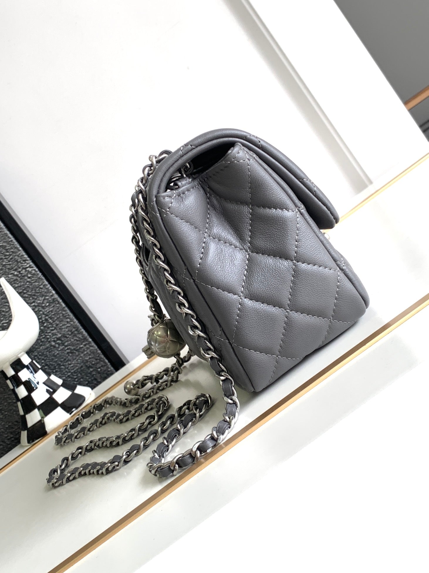 CHANEL SMALL 17 FLAP BAG IN DARK GREY CALFSKIN