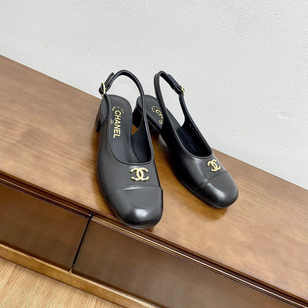 CHANEL HIGH SLINGBACKS BLACK CALFSKIN