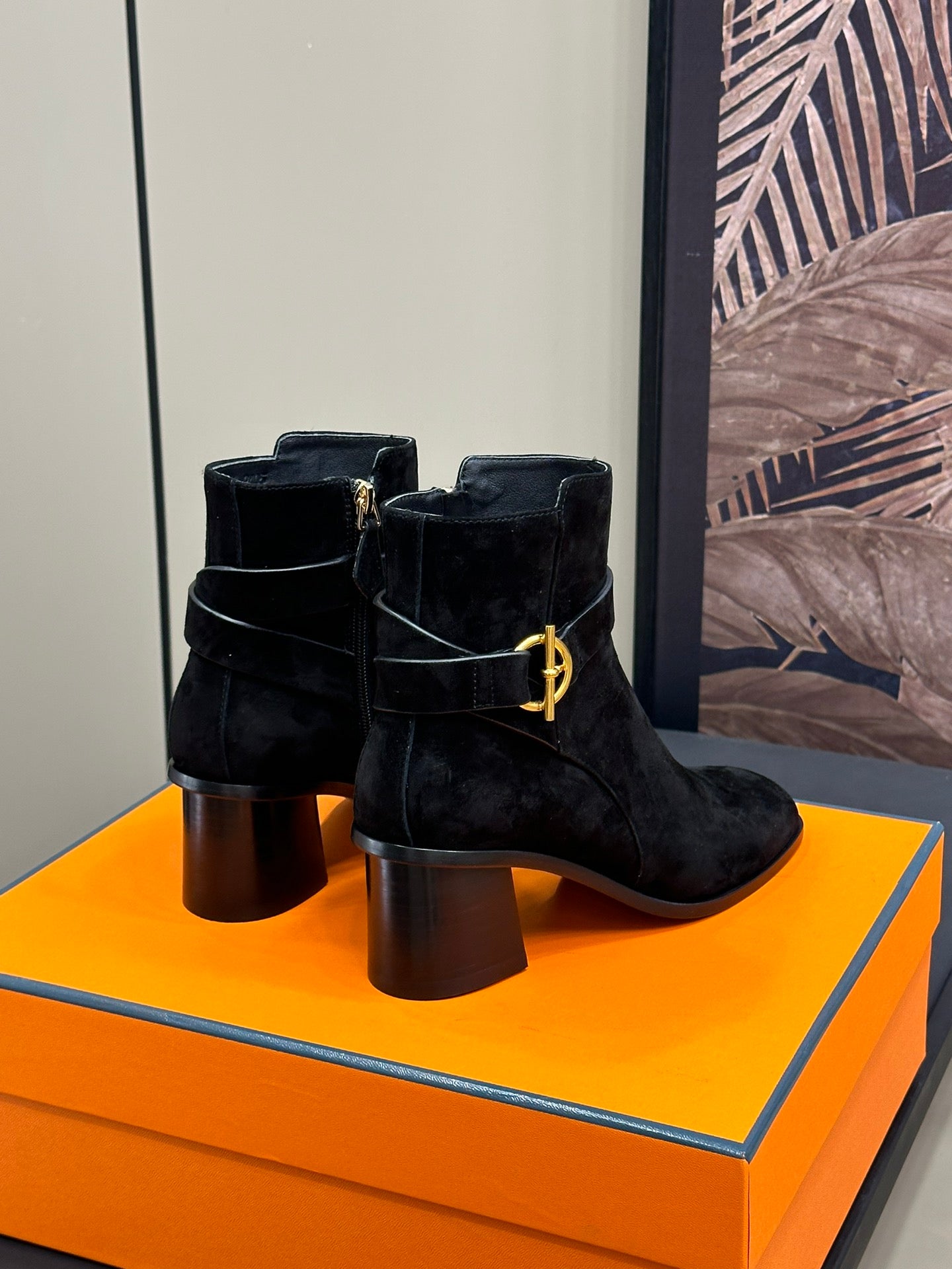 HERMES JILL 60 ANKLE BOOT IN BLACK SUEDE