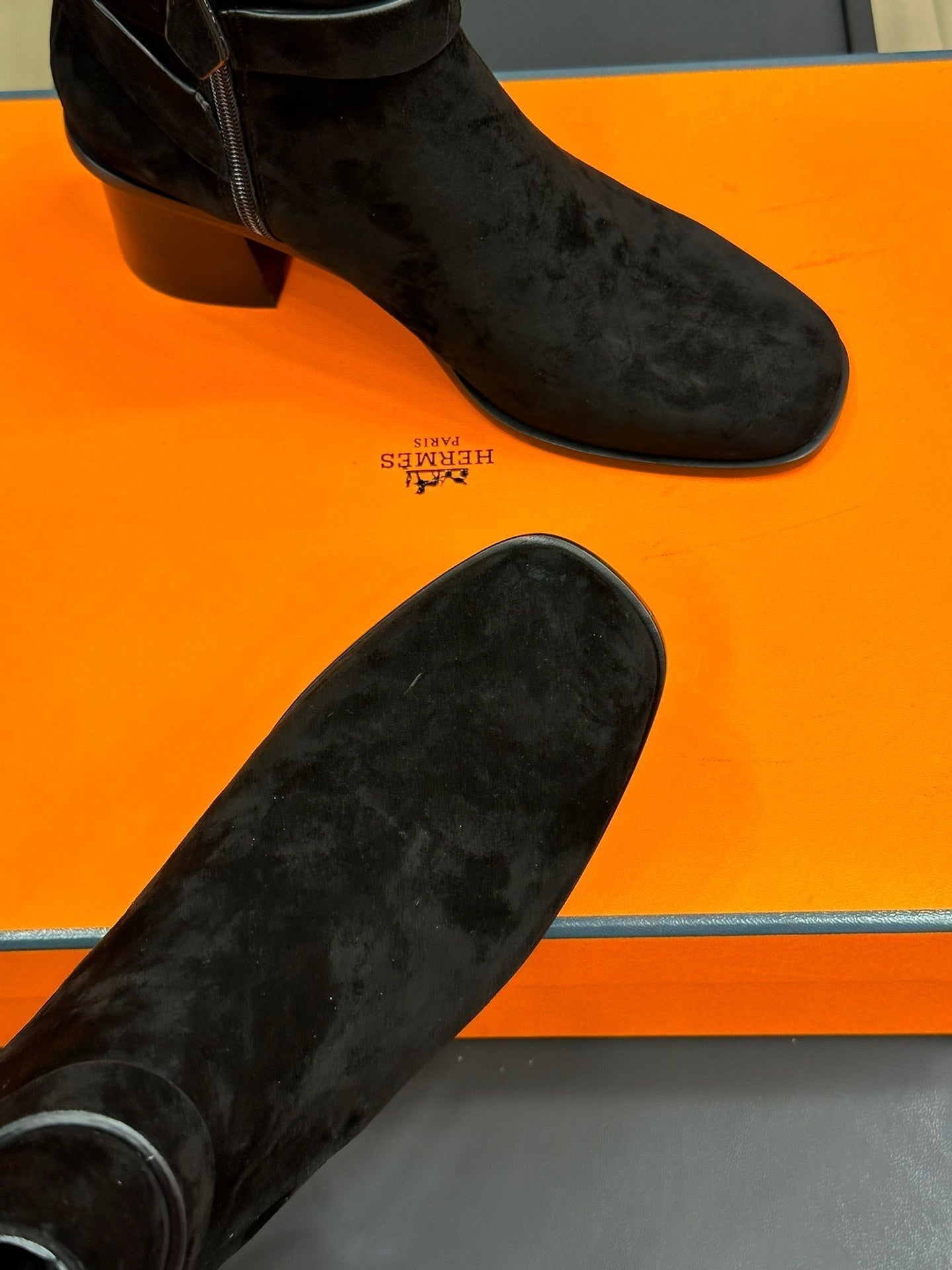 HERMES JILL 60 ANKLE BOOT IN BLACK SUEDE