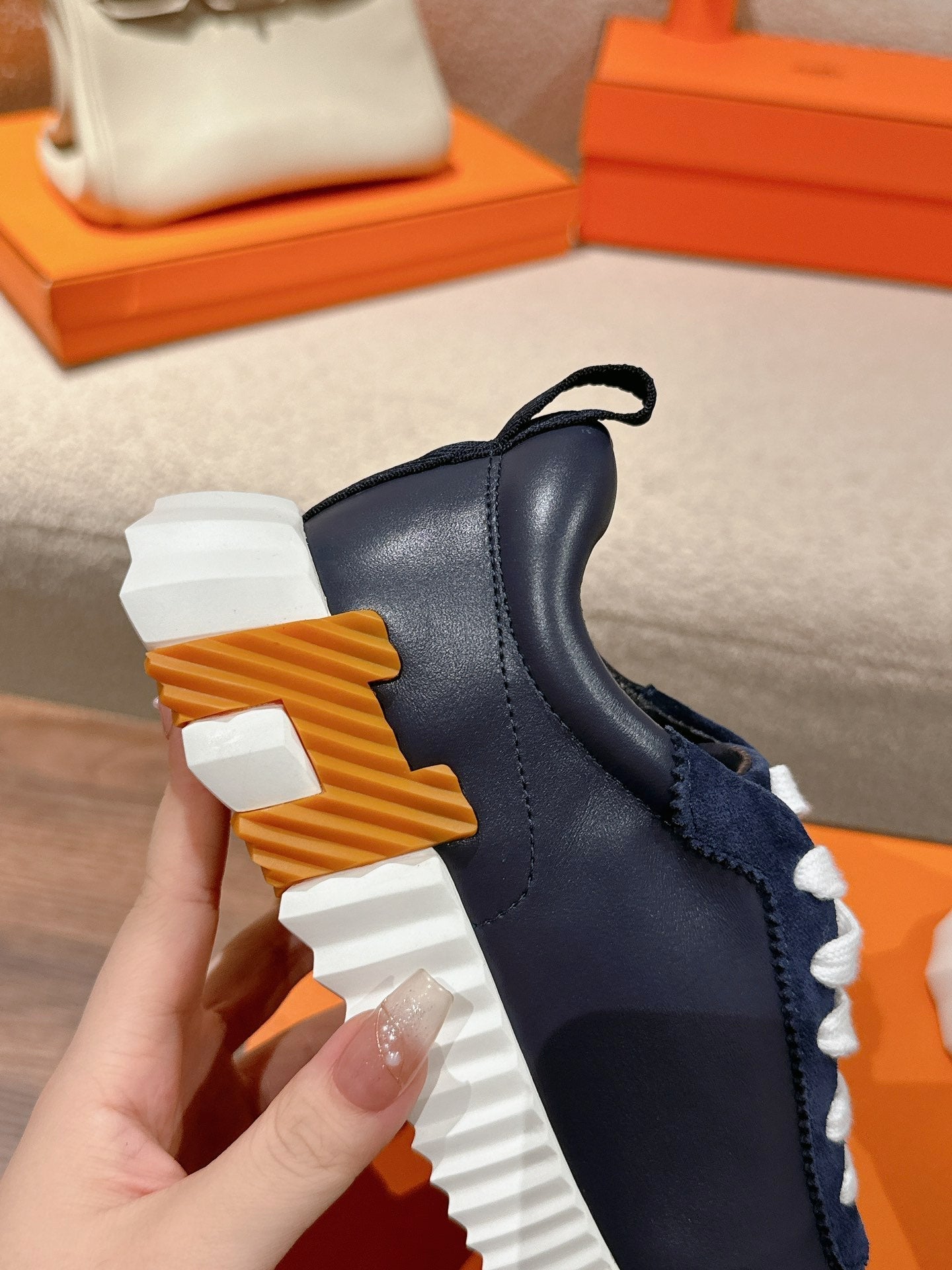 HERMES MAINLAND SNEAKER IN NAVY BLUE SUEDE AND CALFSKIN 959296