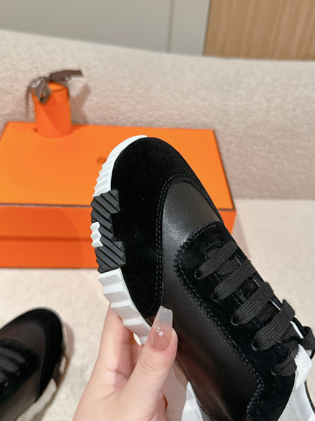 HERMES MAINLAND SNEAKER IN BLACK SUEDE AND CALFSKIN