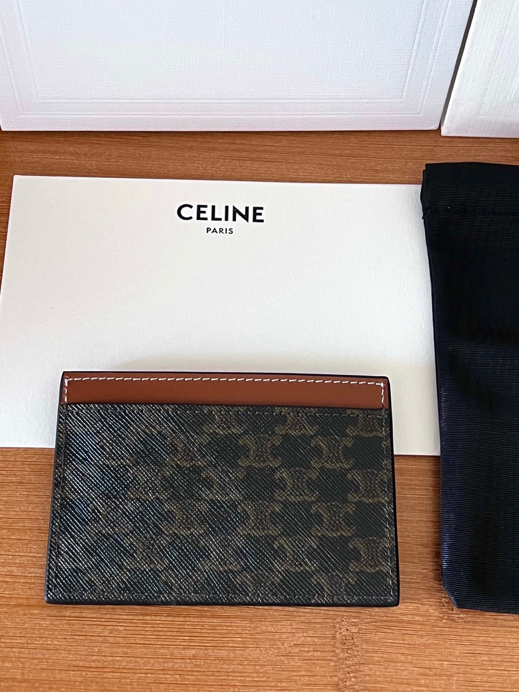CELINE 25S CARD HOLDER 10 IN BROWN TRIOMPHE CANVAS WITH  PRINT