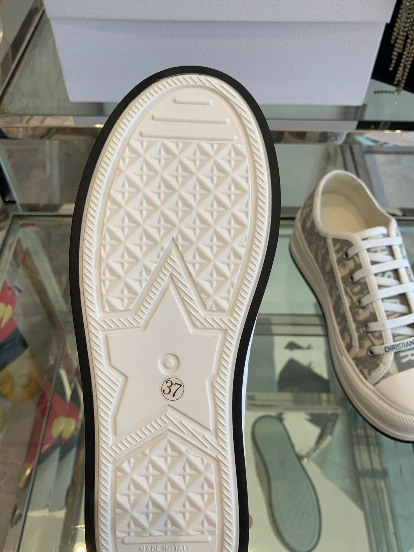DIOR WALK'N PLATFORM SNEAKER IN DOLPHIN GRAY EMBROIDERY ICONIC PATTERNS FABRIC