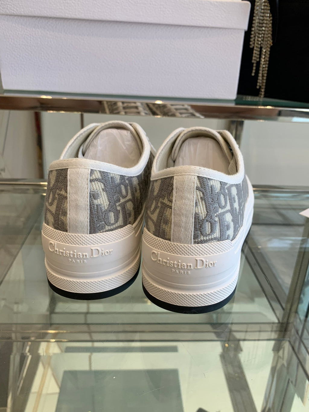 DIOR WALK'N PLATFORM SNEAKER IN DOLPHIN GRAY EMBROIDERY ICONIC PATTERNS FABRIC