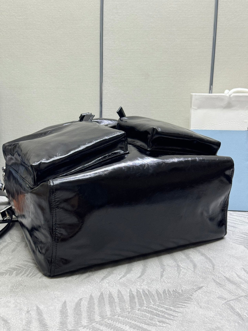 PRADA 25S BACKPACK 45 IN BLACK GLOSSY CALFSKIN SILVER HARDWARE