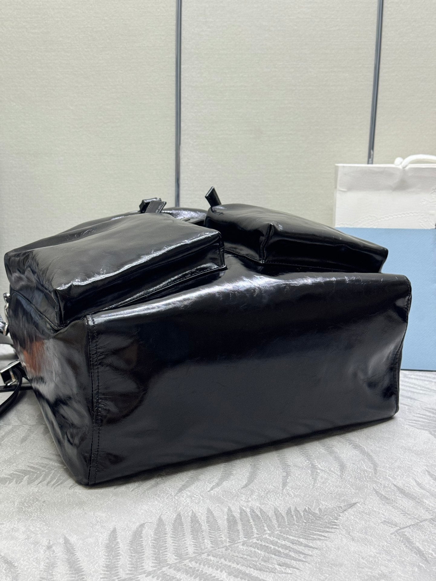 PRADA 25S BACKPACK 45 IN BLACK GLOSSY CALFSKIN SILVER HARDWARE