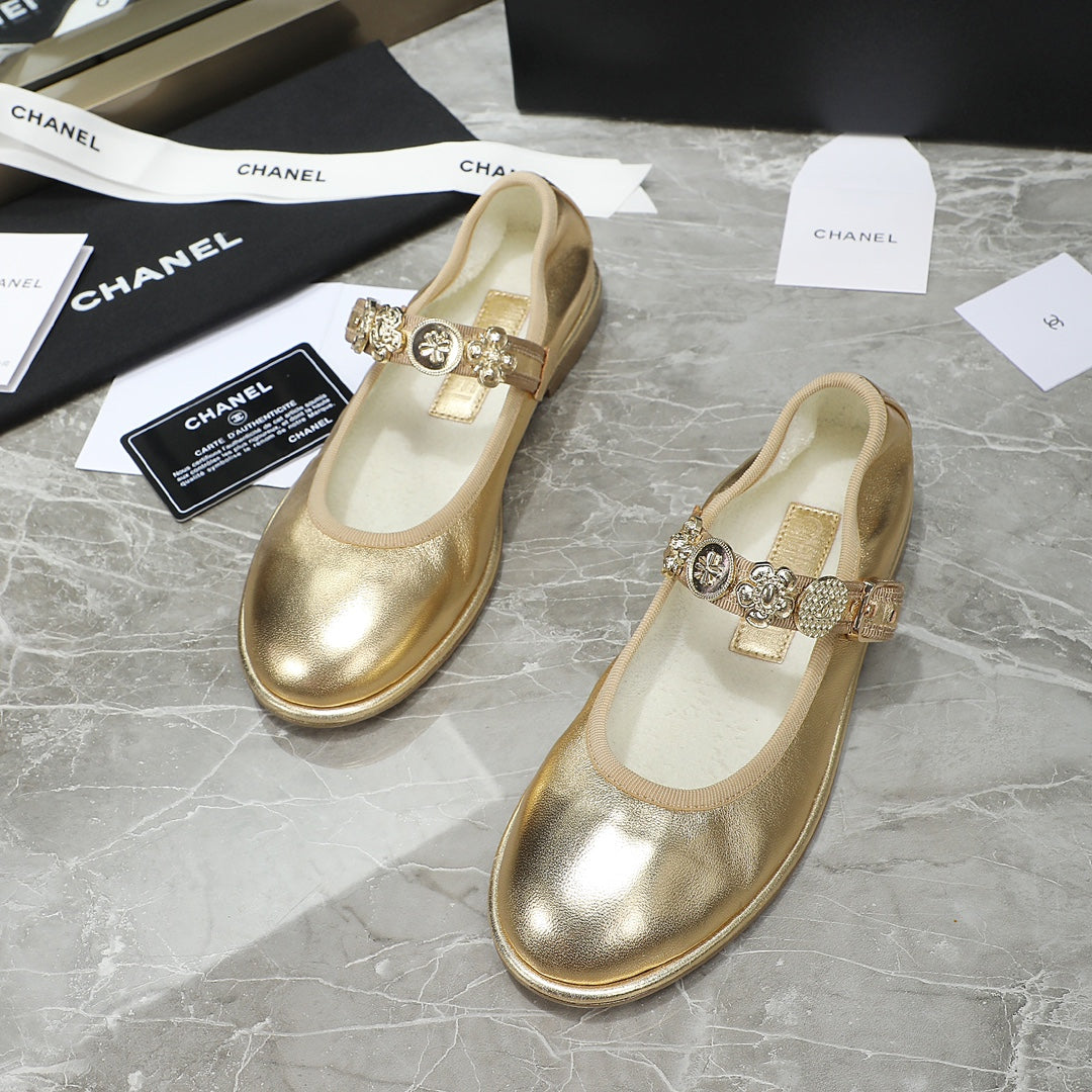 CHANEL MARY JANE GOLDEN SHEEPSKIN