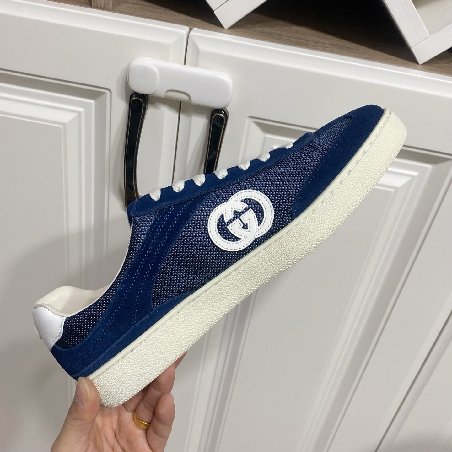 GUCCI 26S SNEAKER IN NAVY BLUE SUEDE AND FABRIC