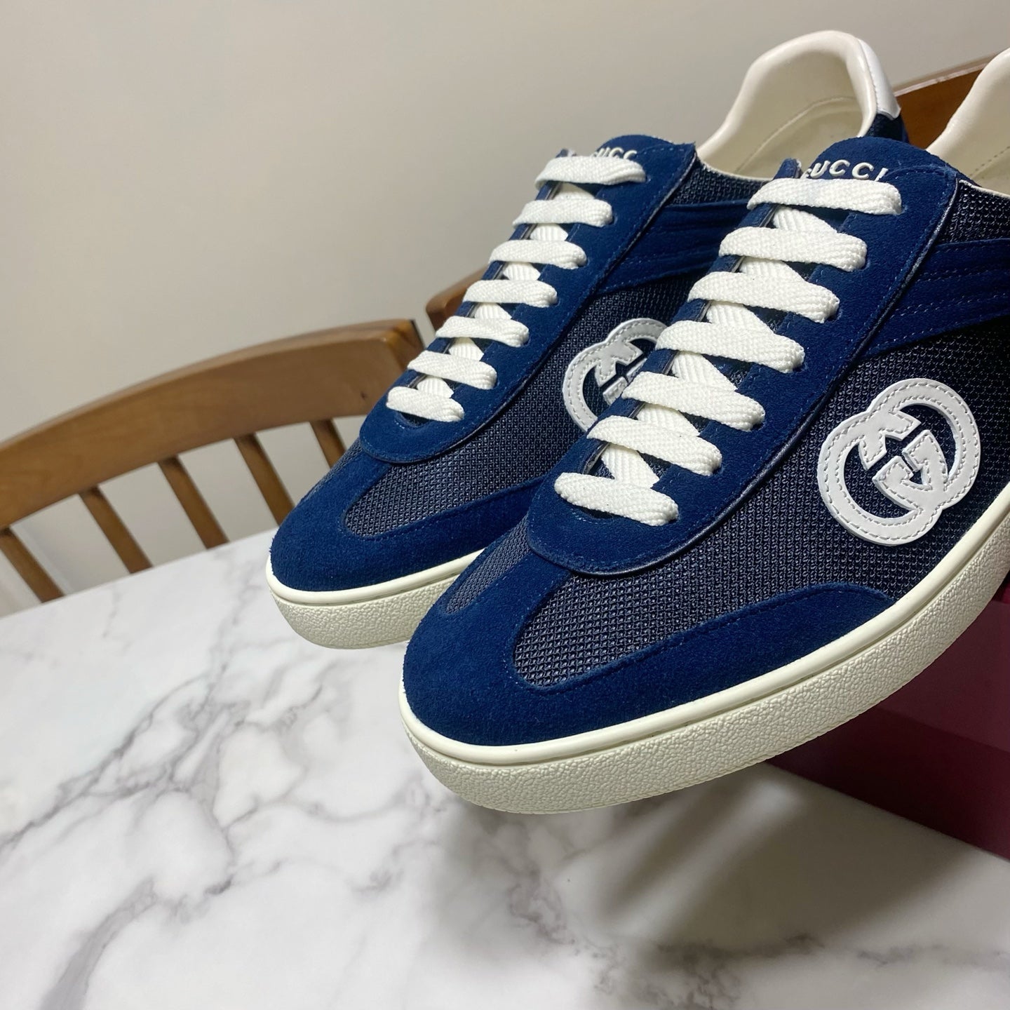 GUCCI 26S SNEAKER IN NAVY BLUE SUEDE AND FABRIC