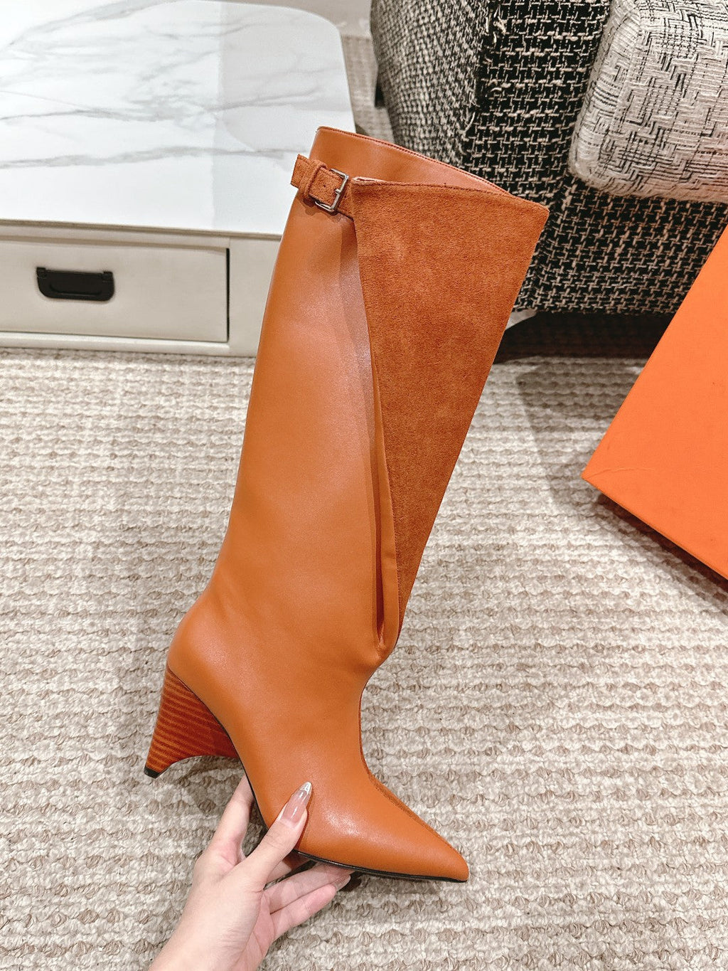 HERMES HILONA 6 CM BOOTS IN BRONZE BROWN CALFSKIN AND SUEDE