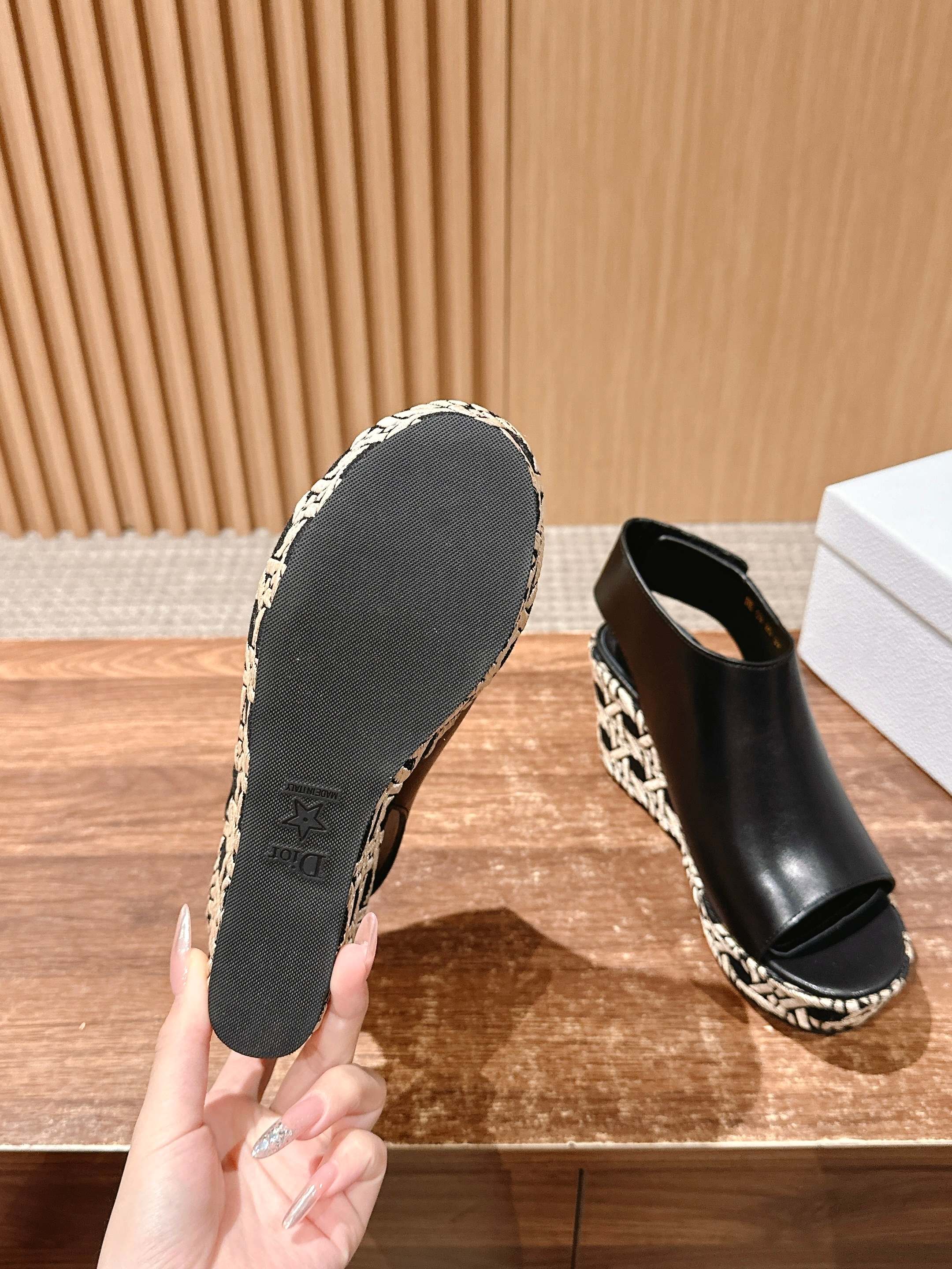 DIOR ATTITUDE WEDGE HIGH SLINGBACK 90MM IN BLACK CALFSKIN CANVAS SOLE