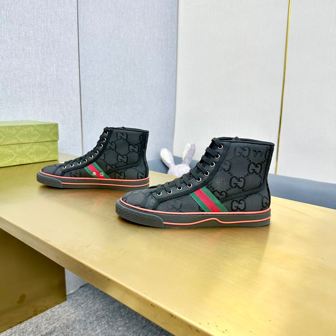 GUCCI TENNIS 1977 HIGH-TOP TRAINER JET BLACK CANVAS