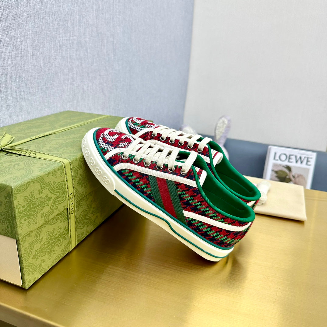 GUCCI TENNIS 1977 TRAINER RED AND DARK GREEN CANVAS